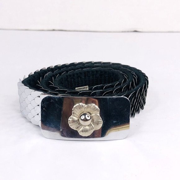 Vintage 80s Womens Silver Tone Expandable Scale Cinch Belt With Buckle 26" -28" - Picture 2 of 8